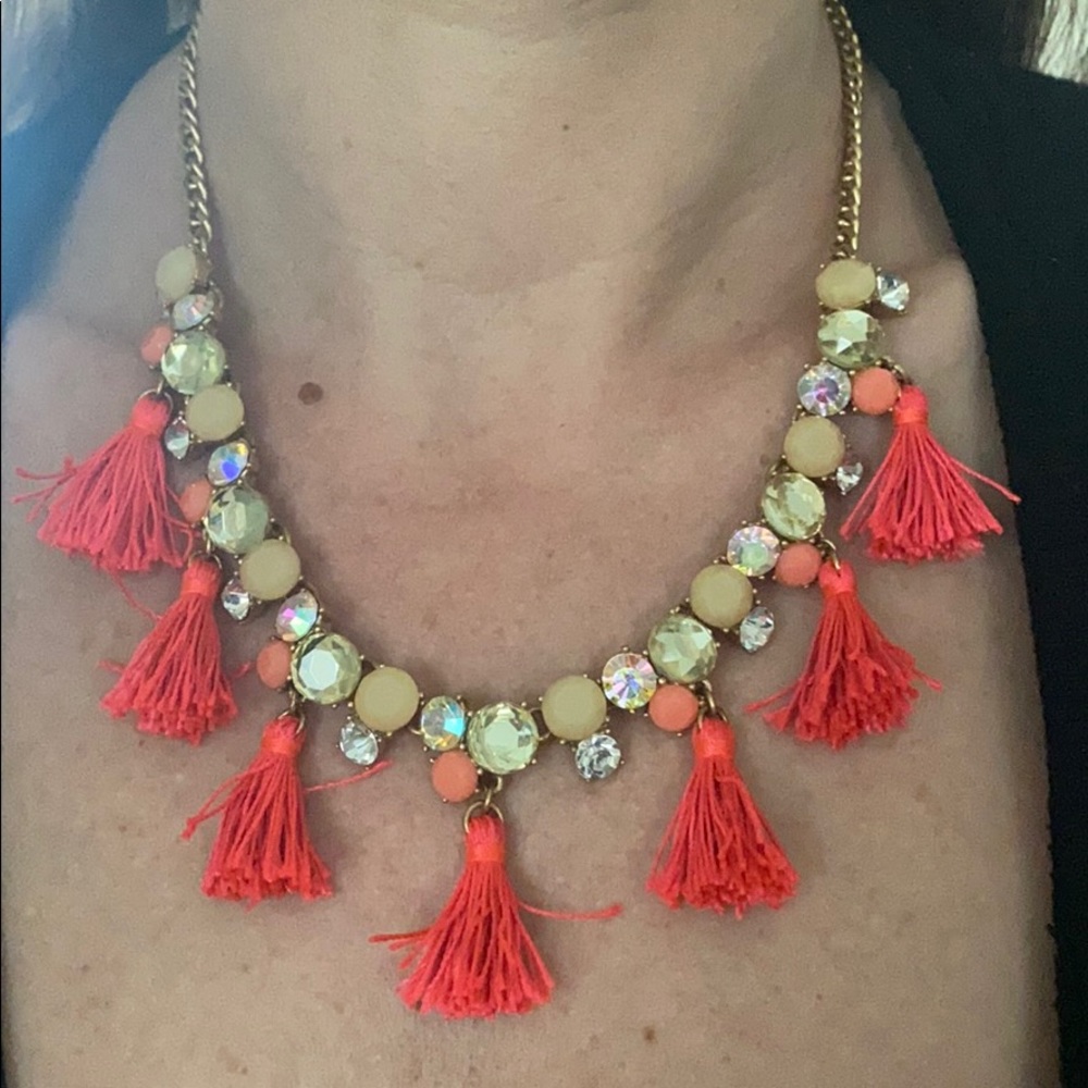 Pink Tassel and Diamond Necklace